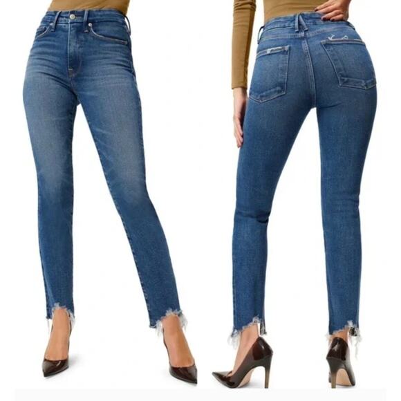Good American Good Legs Chewed Hem Straight Leg Jean in Blue 661, 4/27 - Picture 1 of 9